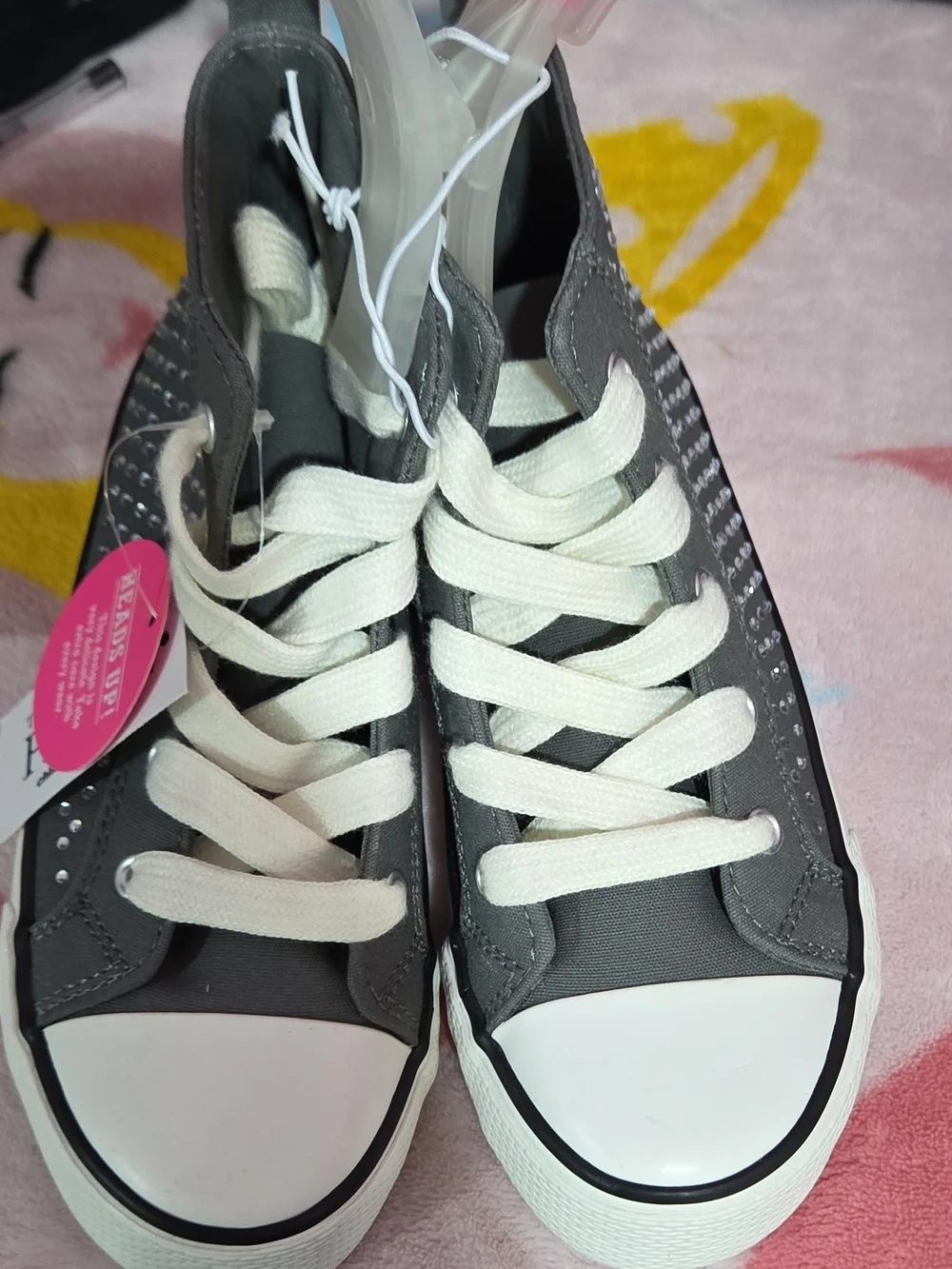 The Children's Place Gray High-Top Sneakers with Rhinestone Hearts